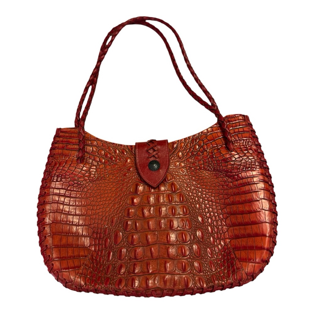 Conrad Textured Red Croc-Embossed Hobo Shoulder Bag